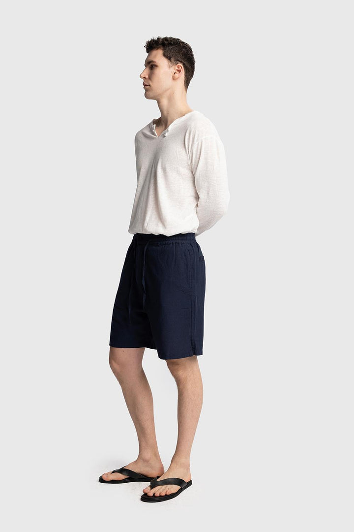 Giesto Short en Lin avec Cordon - Bleu marine