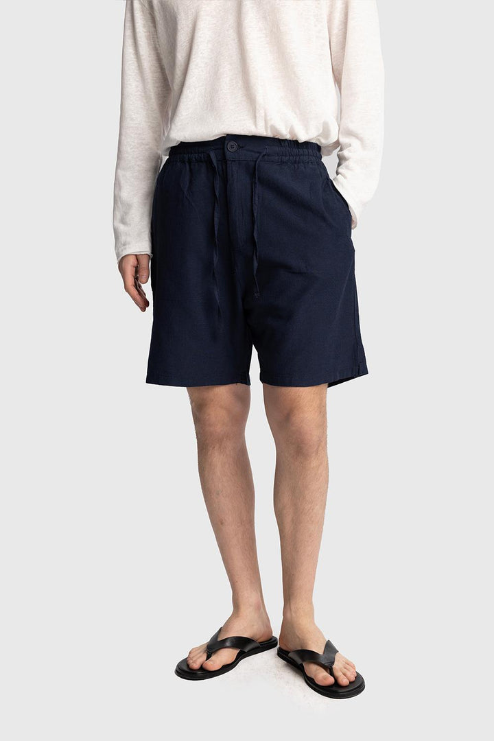 Giesto Short en Lin avec Cordon - Bleu marine