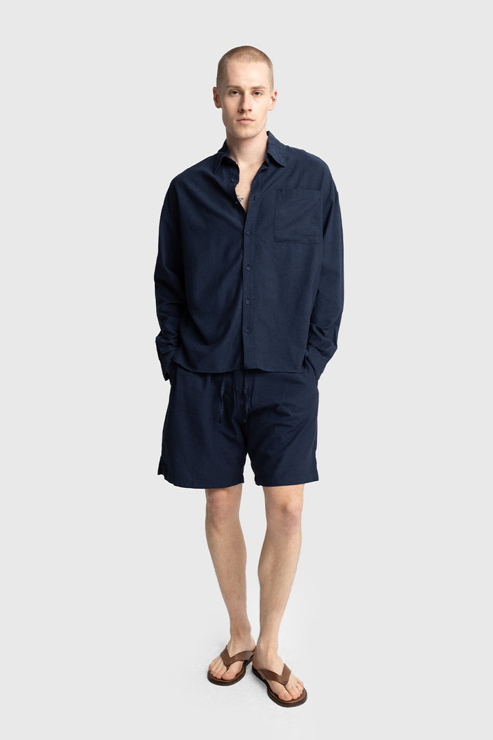 Giesto Short en Lin avec Cordon - Bleu marine
