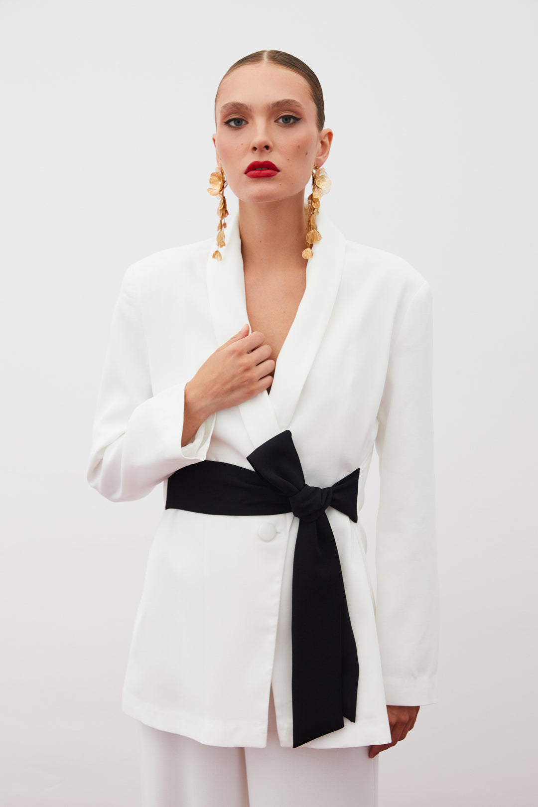 Sateen Veste longue ceinturée - Écru