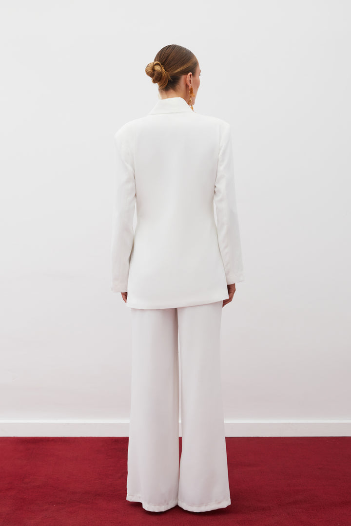 Sateen Veste longue ceinturée - Écru