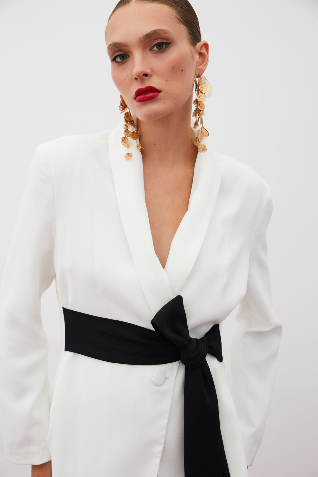 Sateen Veste longue ceinturée - Écru