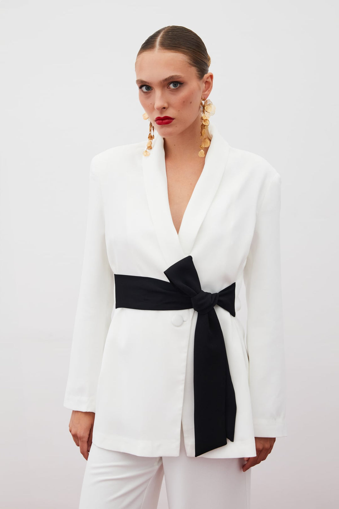 Sateen Veste longue ceinturée - Écru