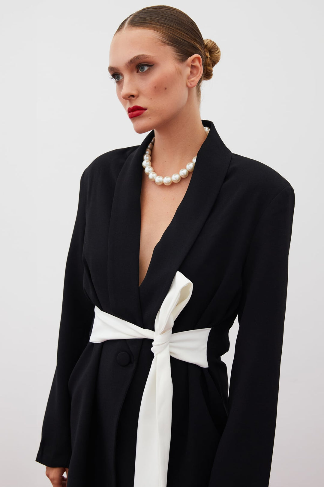 Sateen Veste longue ceinturée - Noir