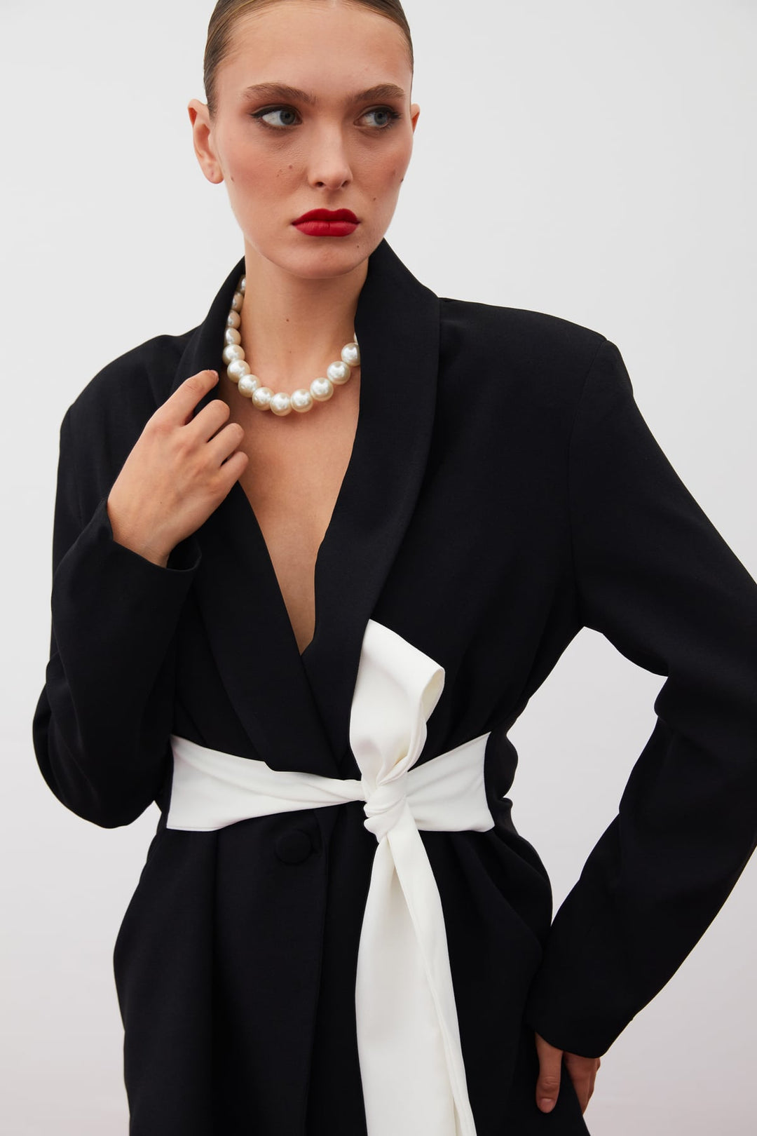 Sateen Veste longue ceinturée - Noir