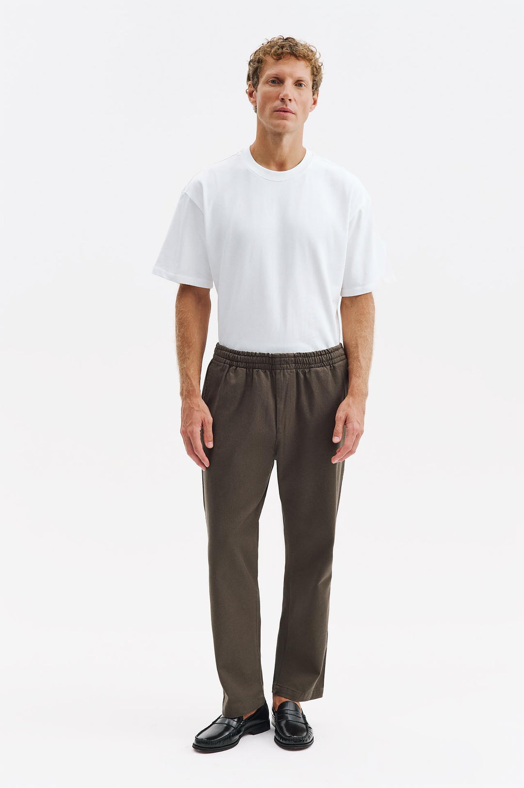 Giesto Pantalon en Gabardine Kaki à Taille Élastique - Kaki