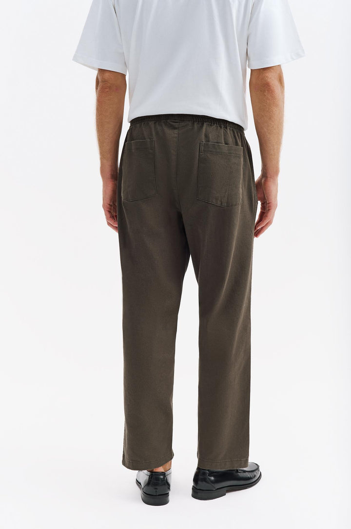 Giesto Pantalon en Gabardine Kaki à Taille Élastique - Kaki