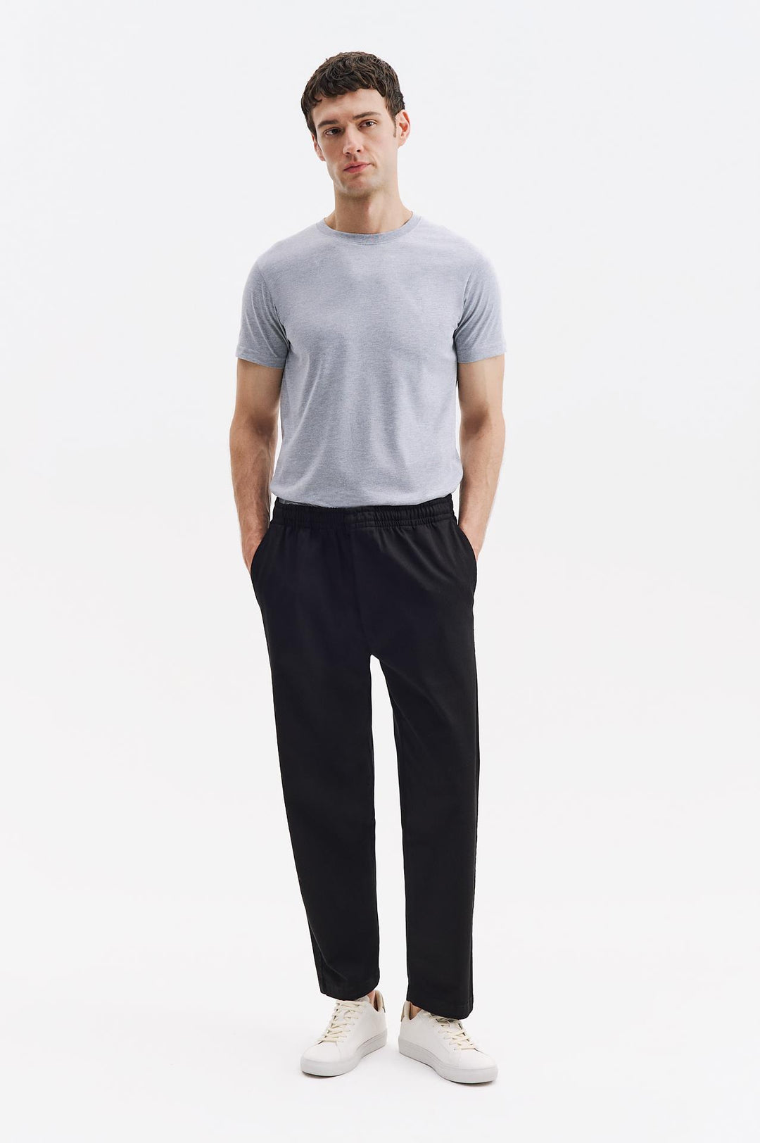 Giesto Pantalon en Gabardine Noir à Taille Élastique - Noir
