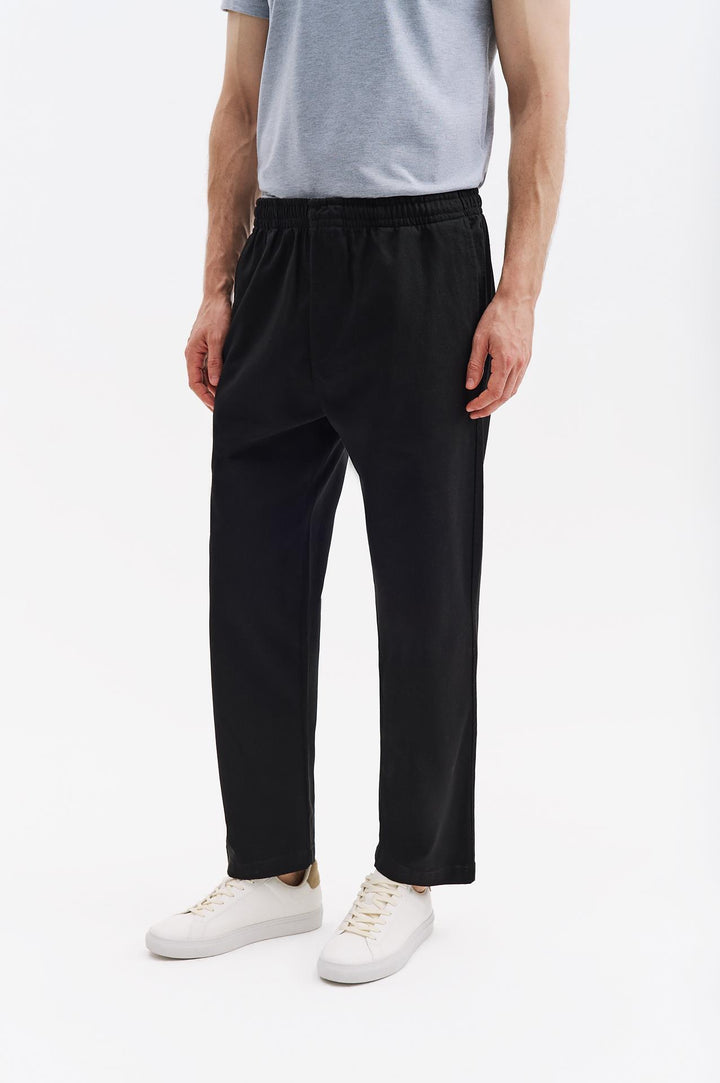 Giesto Pantalon en Gabardine Noir à Taille Élastique - Noir