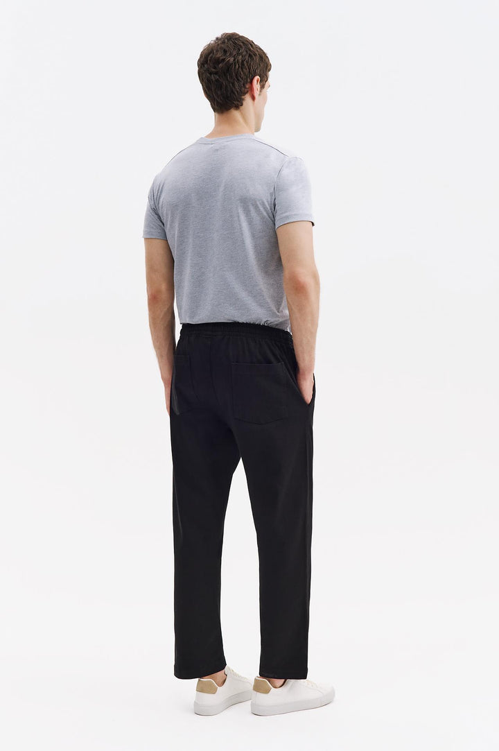 Giesto Pantalon en Gabardine Noir à Taille Élastique - Noir
