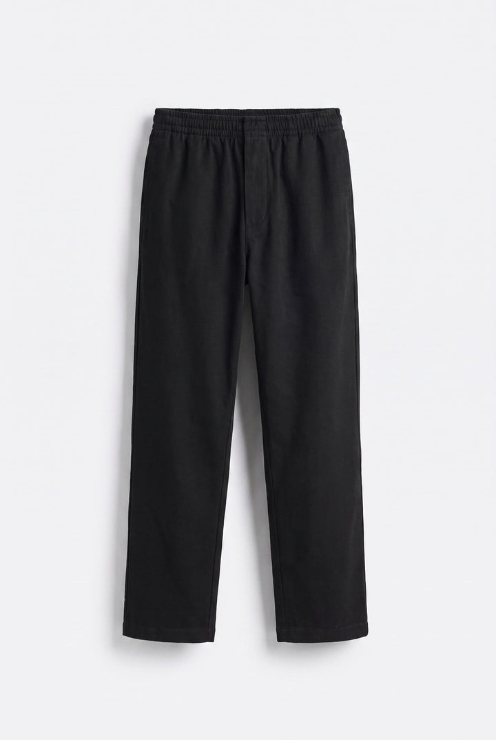Giesto Pantalon en Gabardine Noir à Taille Élastique - Noir