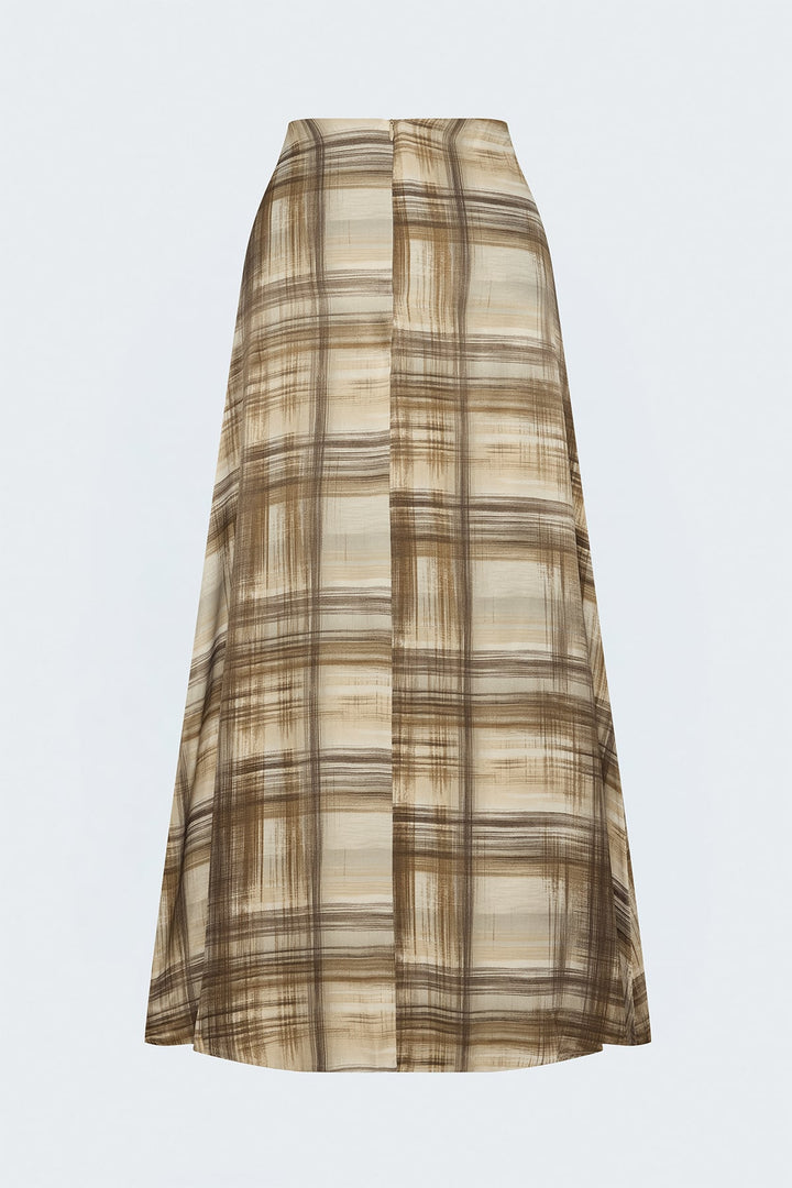 Sateen Jupe longue à taille élastique - Marron