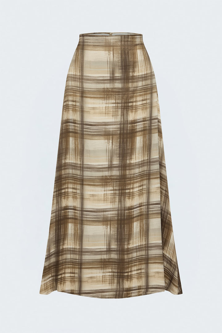 Sateen Jupe longue à taille élastique - Marron