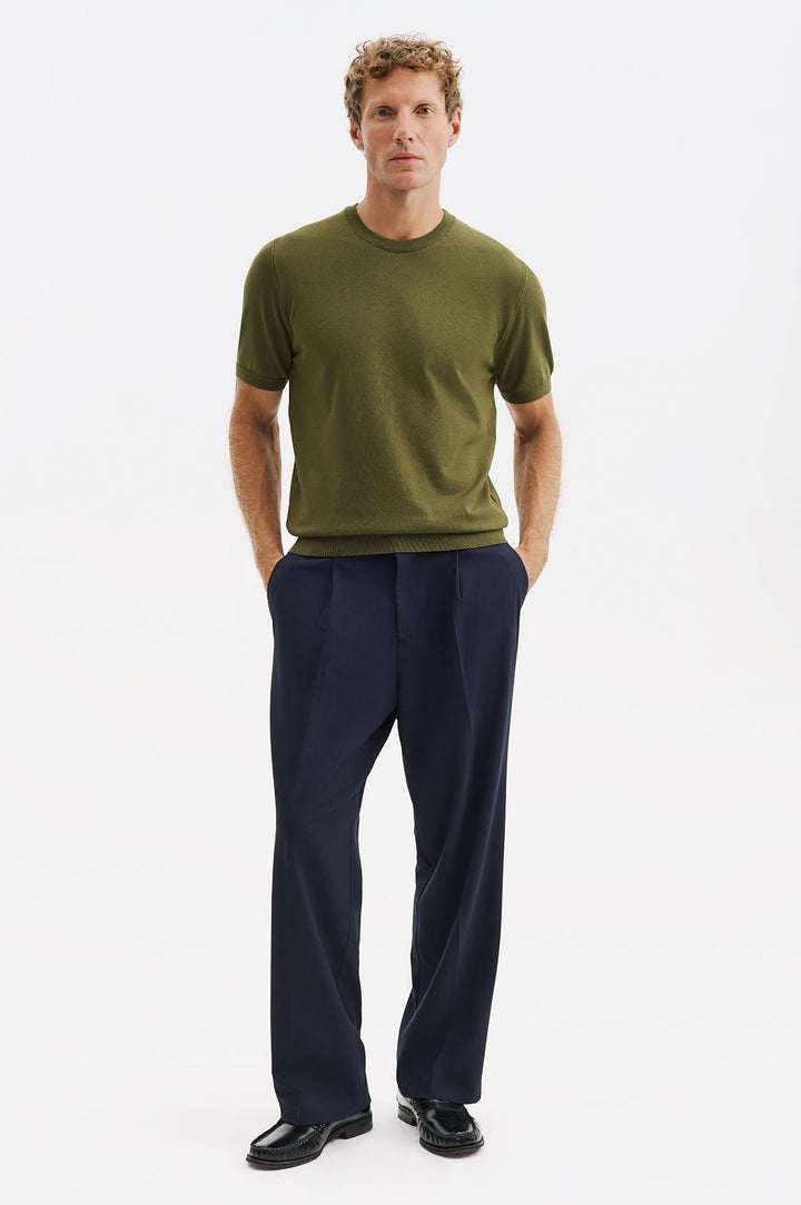 Giesto T-shirt en tricot à col rond kaki - Kaki