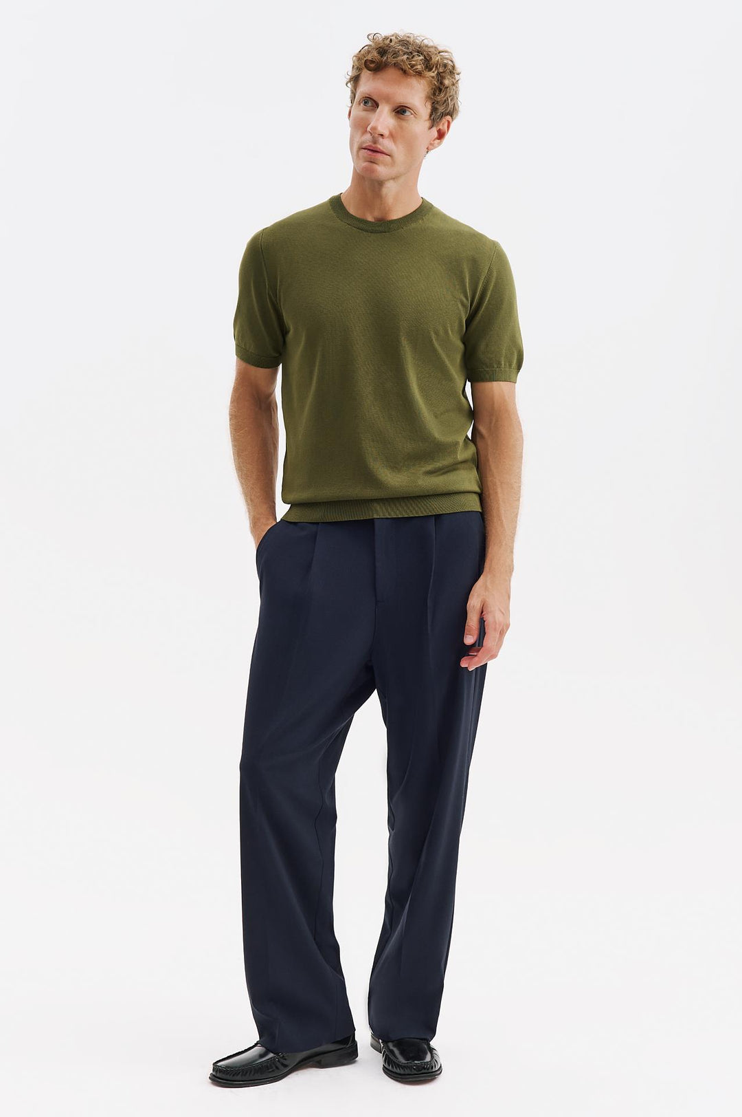 Giesto T-shirt en tricot à col rond kaki - Kaki