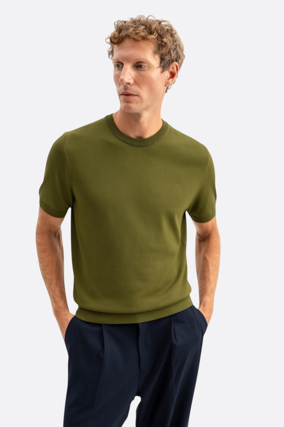 Giesto T-shirt en tricot à col rond kaki - Kaki