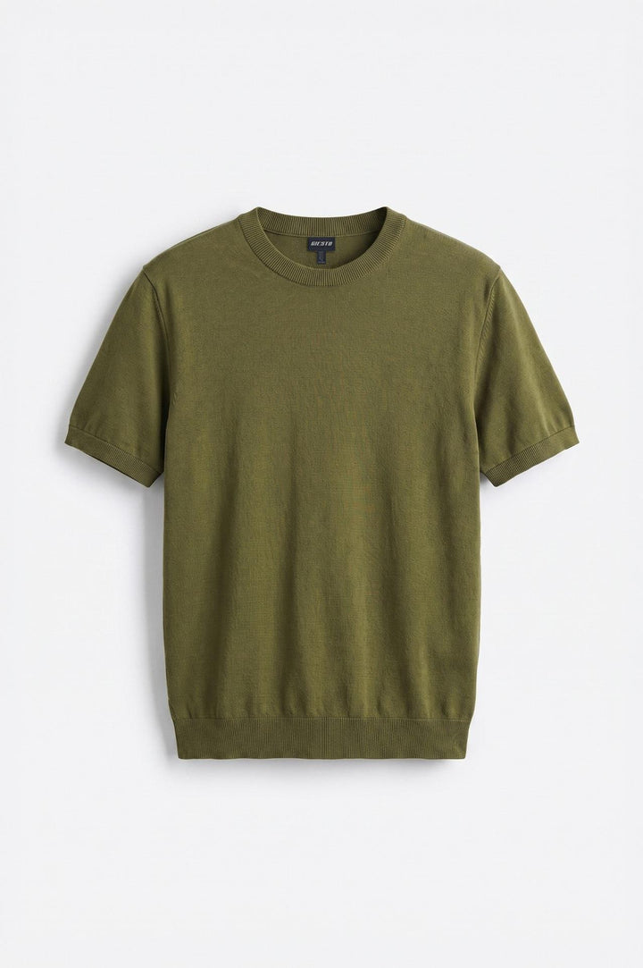 Giesto T-shirt en tricot à col rond kaki - Kaki