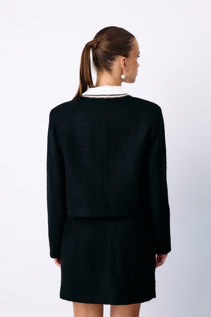 Sateen Veste courte col rond - Noir