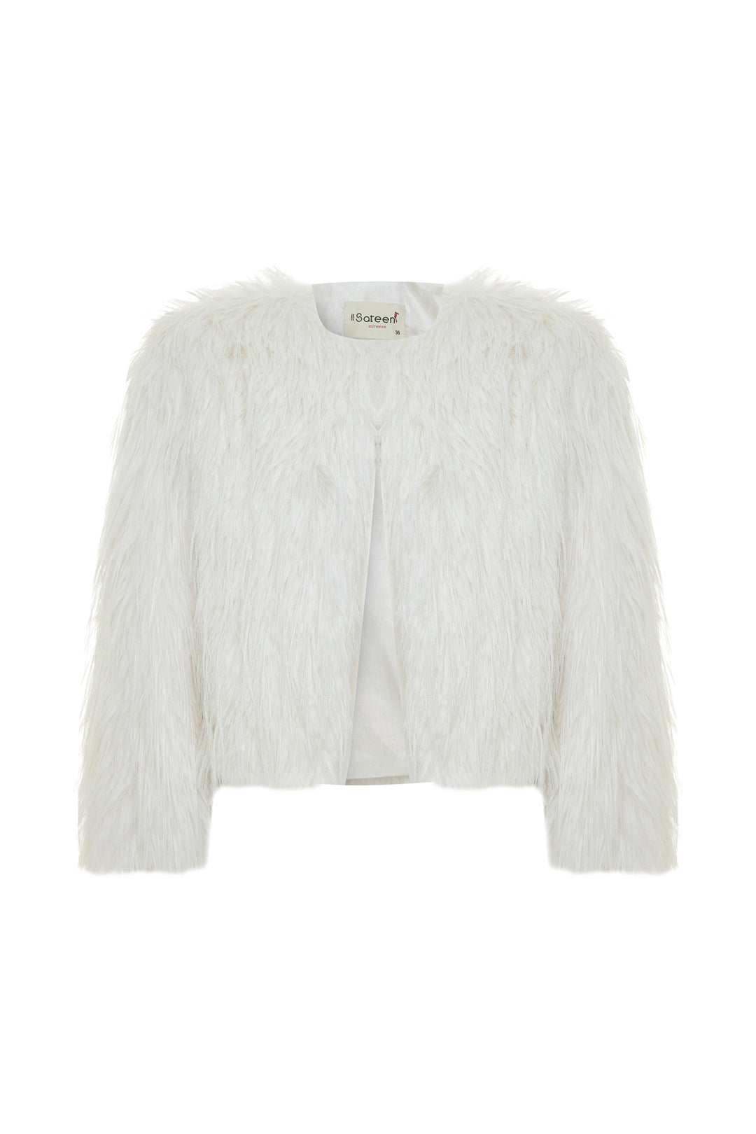 Sateen Manteau en fourrure synthétique à col rond - Écru