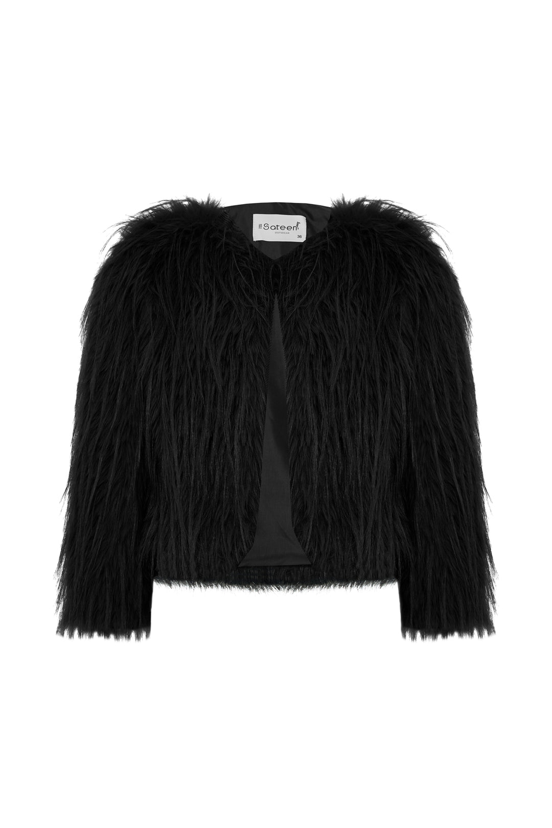 Sateen Pull Col Roulé en Fourrure Synthétique - Noir