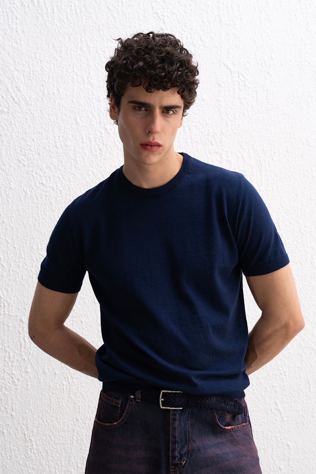 Giesto T-shirt Tricot Bleu marine à Col Roulé - Bleu marine