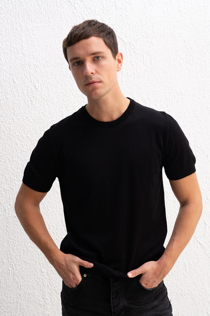 Giesto T-shirt Tricot Noir à Col Roulé - Noir