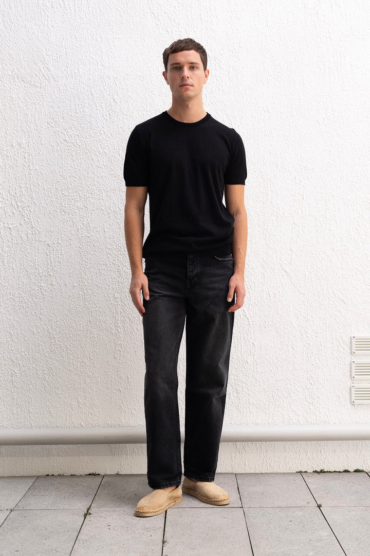 Giesto T-shirt Tricot Noir à Col Roulé - Noir