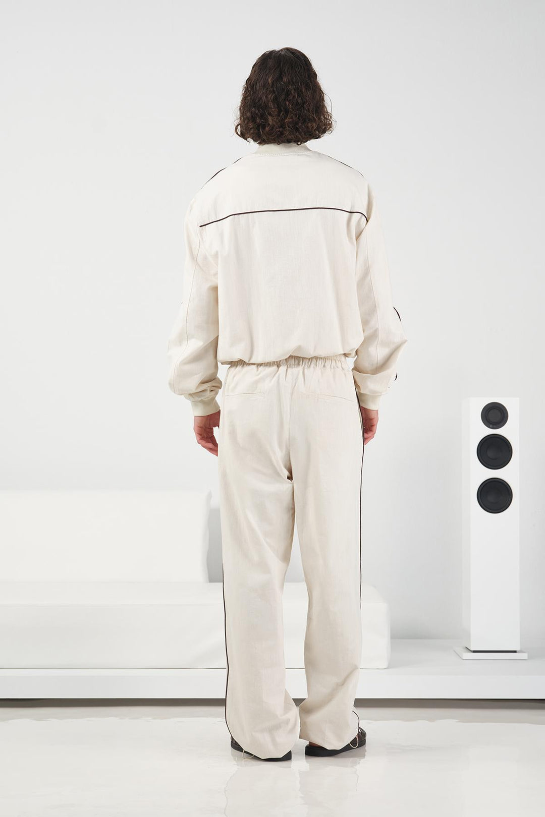 Giesto Pantalon jogger beige en lin avec passepoil - Beige