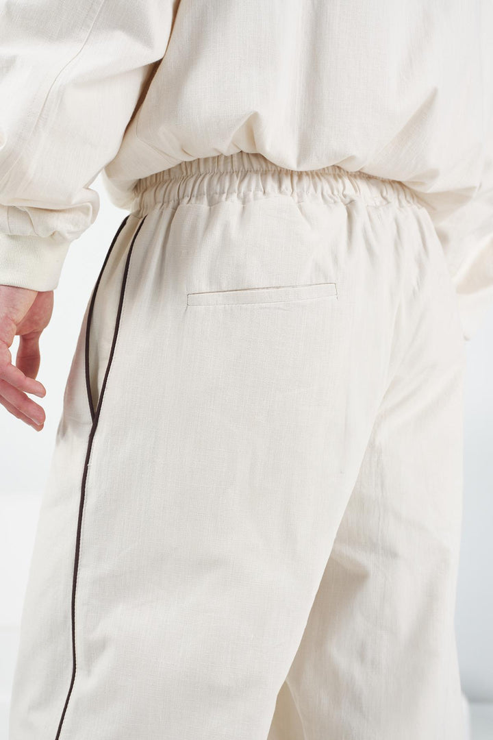 Giesto Pantalon jogger beige en lin avec passepoil - Beige