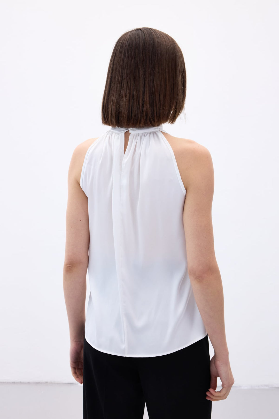 Sateen Blouse Sans Manches à Col Montant - Écru