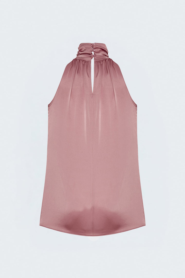 Sateen Débardeur Col Montant Sans Manches - Rose