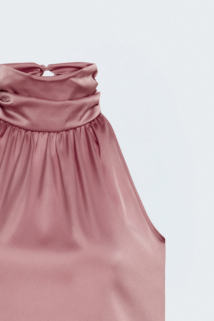 Sateen Débardeur Col Montant Sans Manches - Rose