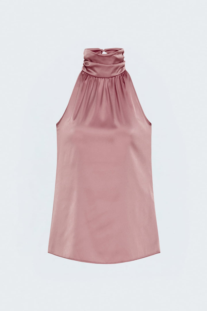 Sateen Débardeur Col Montant Sans Manches - Rose