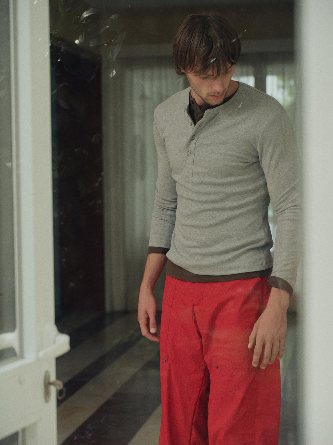 Giesto Pantalon en Parachute Rouge à Coupe Ample - Rouge