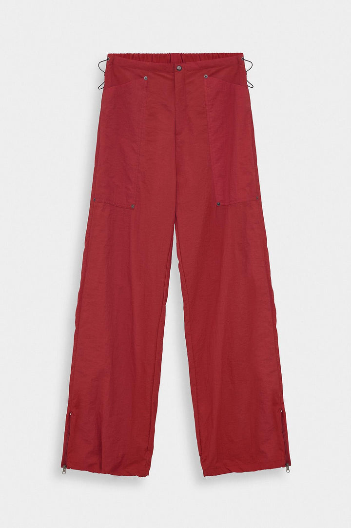 Giesto Pantalon en Parachute Rouge à Coupe Ample - Rouge