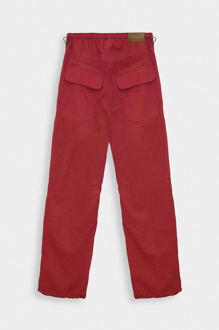 Giesto Pantalon en Parachute Rouge à Coupe Ample - Rouge