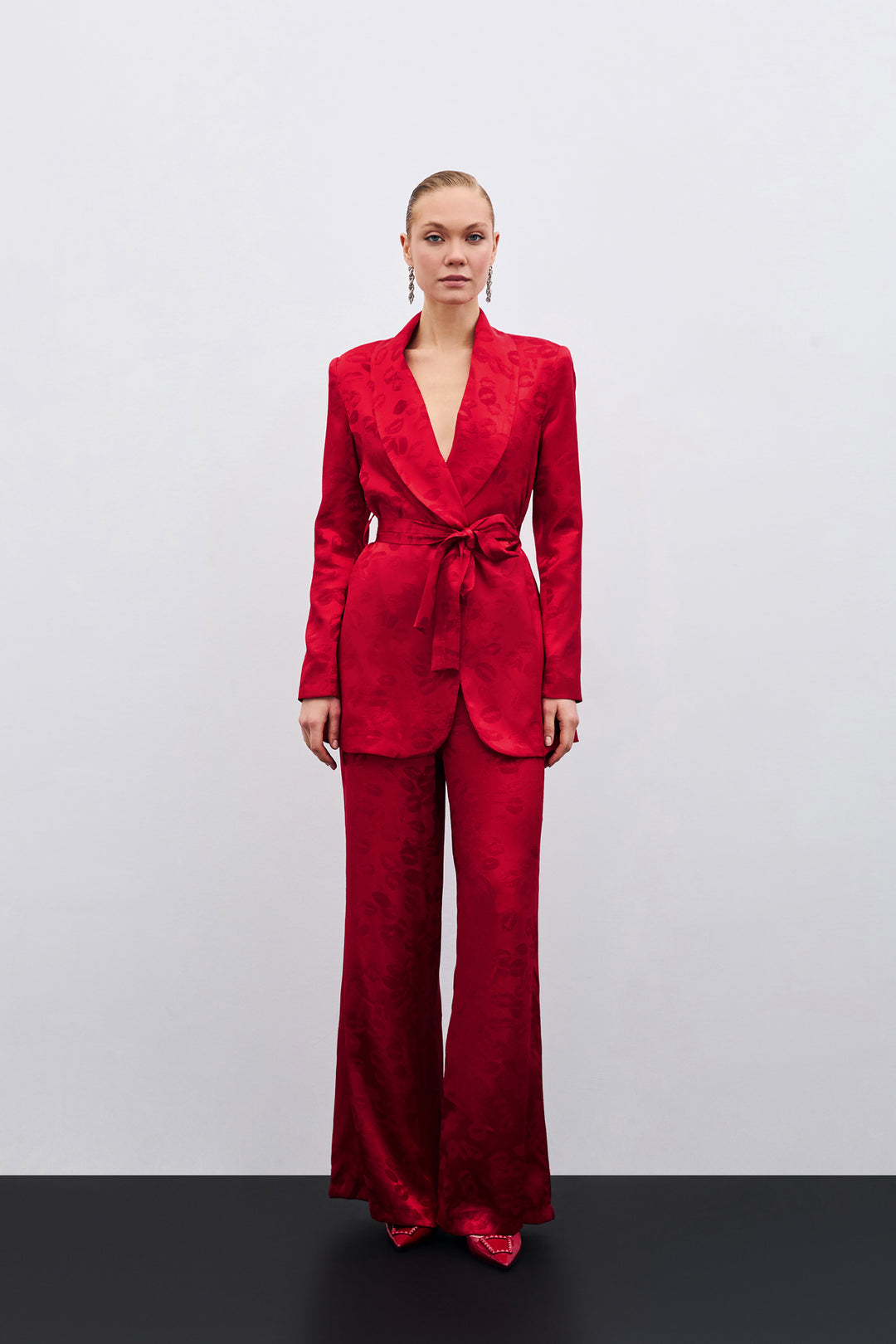 Sateen Pantalon Ample Imprimé - Rouge