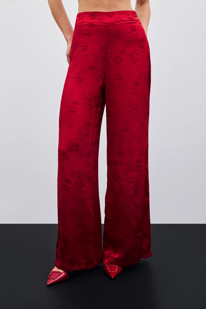 Sateen Pantalon Ample Imprimé - Rouge