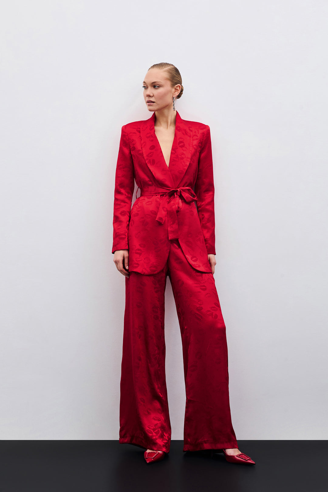 Sateen Pantalon Ample Imprimé - Rouge