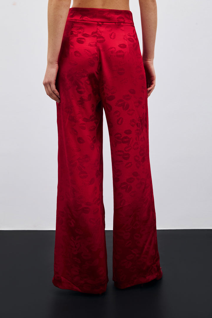 Sateen Pantalon Ample Imprimé - Rouge