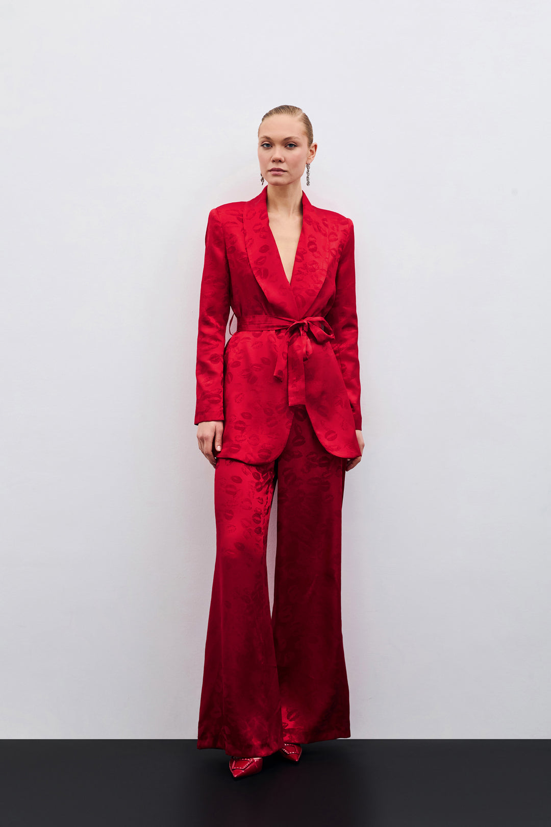 Sateen Pantalon Ample Imprimé - Rouge