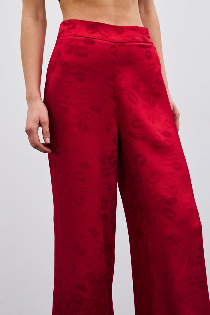 Sateen Pantalon Ample Imprimé - Rouge