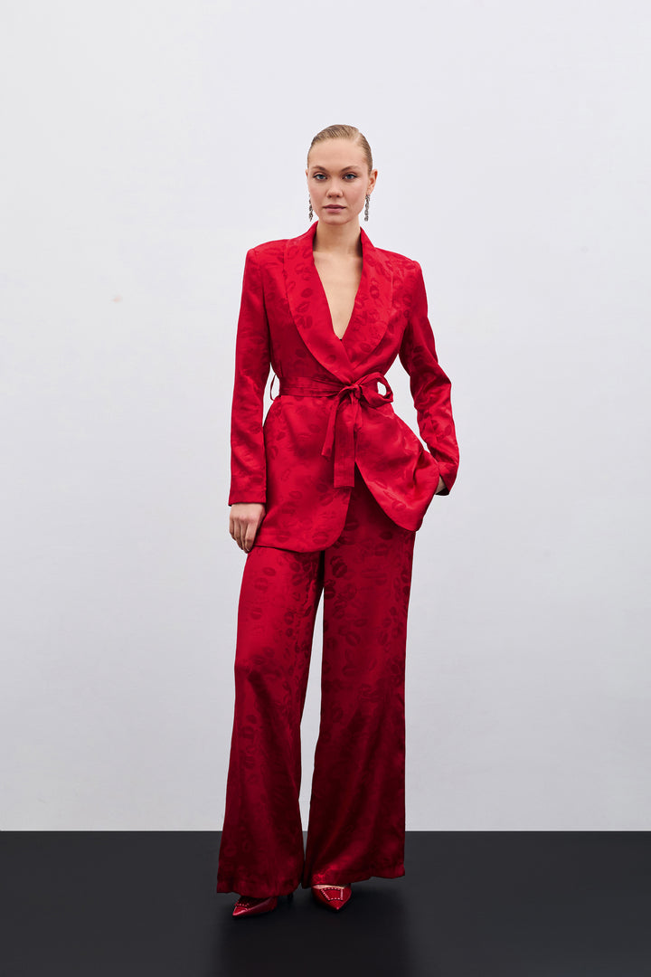 Sateen Pantalon Ample Imprimé - Rouge