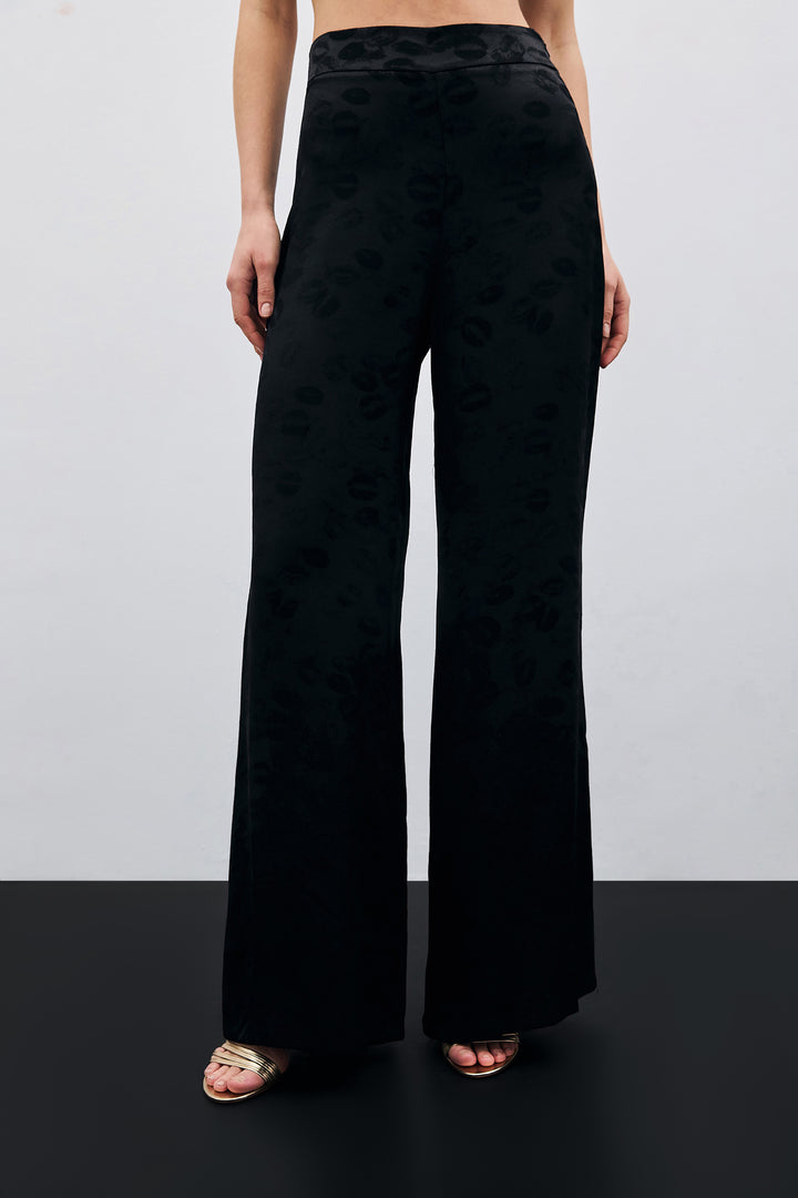 Sateen Pantalon large à motifs - Noir