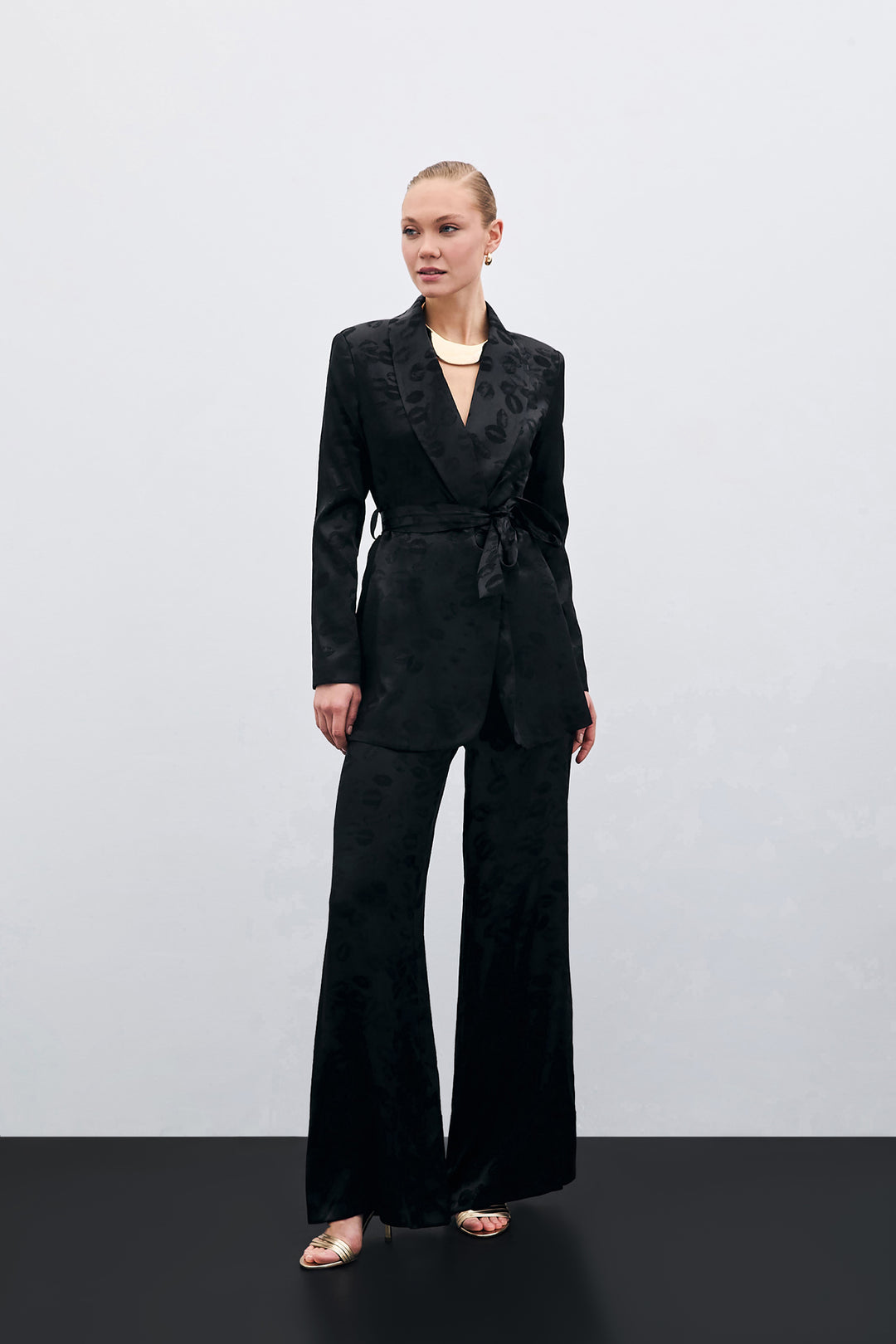 Sateen Pantalon large à motifs - Noir