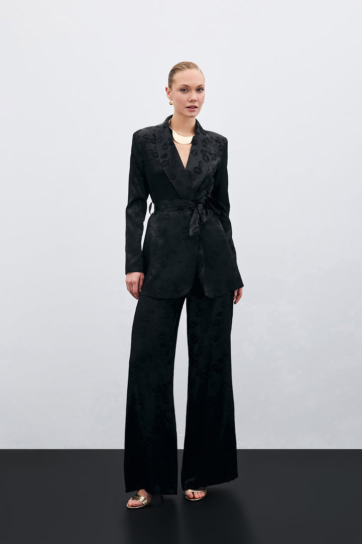 Sateen Pantalon large à motifs - Noir