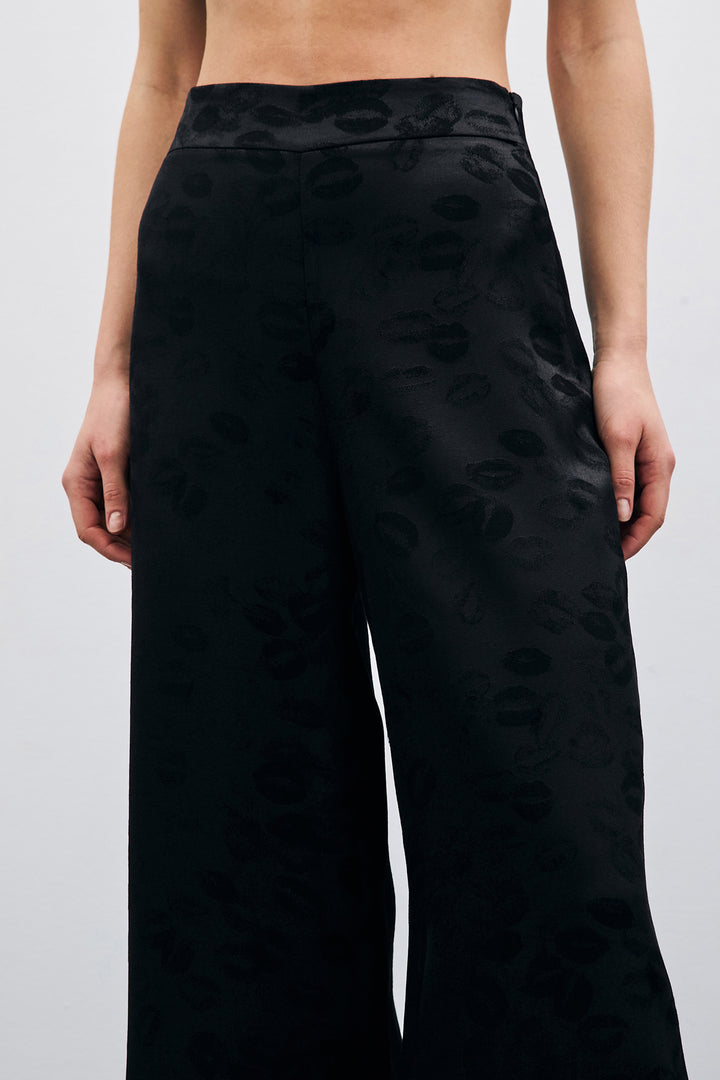 Sateen Pantalon large à motifs - Noir