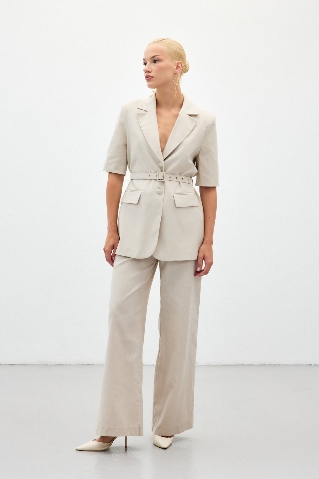 Sateen Pantalon en Lin Large - Pierre