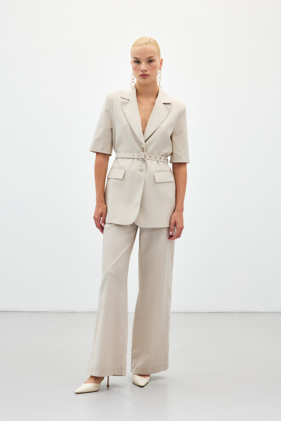 Sateen Pantalon en Lin Large - Pierre