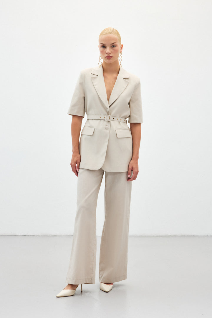 Sateen Pantalon en Lin Large - Pierre